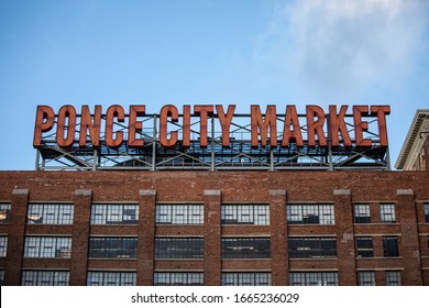 Atlanta, Georgia - January 27 2020: Sign of Ponce City Market, a vintage factory shopping district and major tourist destination