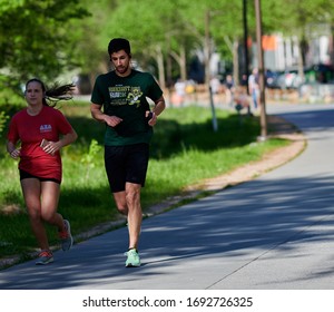 ATLANTA, GEORGIA / UNITED STATES - APRIL 2, 2020: During the Coronavirus pandemic, the Atlanta Beltline and Old Fourth Ward Skate Park remained an attraction for many city dwellers.