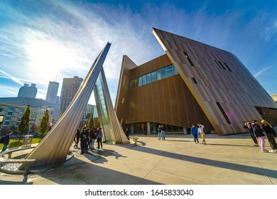 Atlanta, Georgia / United States - December 20, 2018 : Students Visiting Center For Civil And Human Rights And Gather In Front Of The Main Building