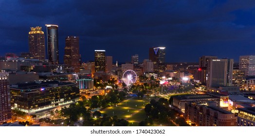 ATLANTA, GEORGIA / UNITED STATES - MAY 23 2020: 22-acres To Relax And Explore In Downtown Atlanta Is Where Many Tourist Come To Make Memories, Centennial Olympic Park.