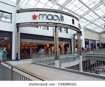 Atlanta, Georgia / USA - 08/03/2019: View Of The Macy's Store At Lenox Square Shopping Mall.                              