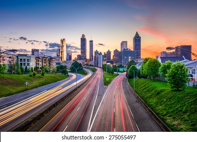 Atlanta, Georgia, USA Downtown City Skyline Over Freedom Parkway.