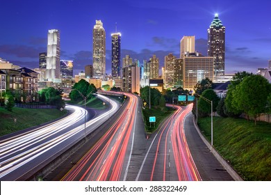 Atlanta, Georgia, USA Downtown City Skyline Over Freedom Parkway.