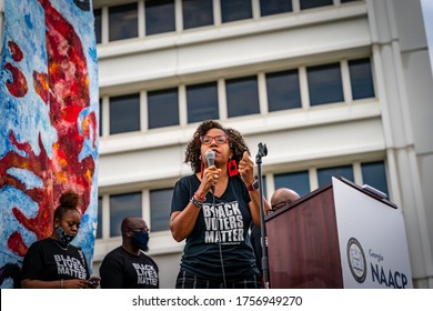 ATLANTA, GEORGIA / USA - June 15, 2020: Scenes from the NAACP-sponsored rally and march to the Georgia State Capitol, which focused on voting rights, police brutality, and criminal legal reform.