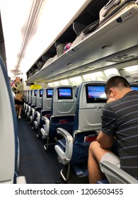 ATLANTA, GEORGIA, USA - OCT 18, 2018: Delta Airline Airplane Interior 