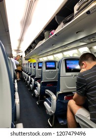 ATLANTA, GEORGIA, USA - OCT 18, 2018: Delta Airline Airplane Interior 