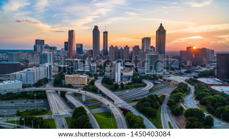 Atlanta, Georgia, USA Skyline Drone Sunset.