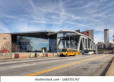 ATLANTA, GEORGIA/UNITED STATES- JANUARY 8, 2020: The State Farm Arena In Atlanta, Georgia