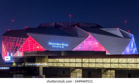 Atlanta, Georgia/USA - 07/10/2019 - Long Exposure Of Mercedes Benz Stadium