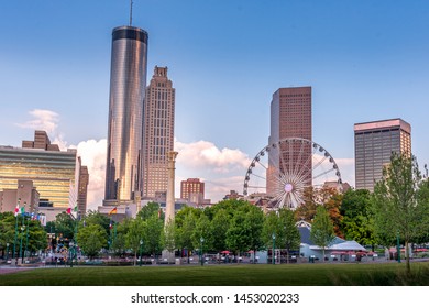 Atlanta, Georgia/USA - July 7th 2019: Sunset In Atlanta At Centennial Olympic Park