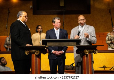 Atlanta, Georgia/U.S.A - March 13th, 2019: Georgia Governor Brian Kemp Visits And Speaks At A African American Church About Political Issues