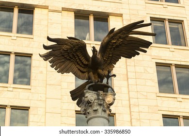 ATLANTA, GEORGIA/USA - OCTOBER 11, 2014: Eagle In Front Of The Federal Reserve Bank Of Atlanta Building. The President, Dennis P. Lockhart Took Office March 1, 2007, As The 14th President.