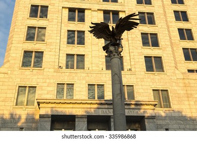 ATLANTA, GEORGIA/USA - OCTOBER 11, 2014: Eagle At Federal Reserve Bank Of Atlanta Building. The President, Dennis P. Lockhart Took Office March 1, 2007, As The 14th President.