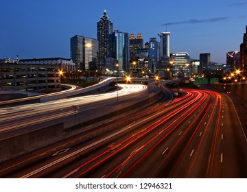 Atlanta Rush-hour At Night - Long Exposure