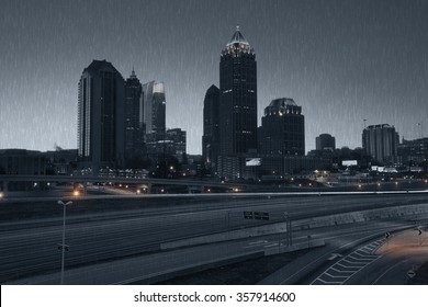 Atlanta Skyline At Rainy Night, Georgia, USA