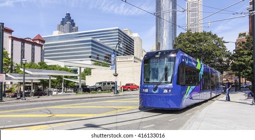 Atlanta Streetcar At Olympic Park Station - ATLANTA, GEORGIA - APRIL 21, 2016