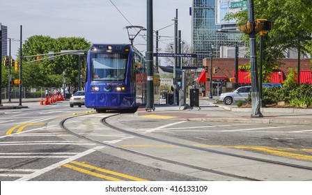 Atlanta Streetcar At Olympic Park Station - ATLANTA, GEORGIA - APRIL 21, 2016