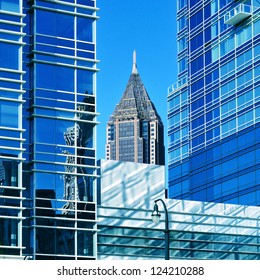 ATLANTA, US - OCTOBER 21: Bank Of America Plaza Between Some Skyscrapers In Downtown On October 21, 2011 In Atlanta, US. Atlanta Has The Nation's Third Highest Concentration Of Fortune 500 Companies