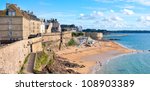 Atlantic beach under the walled city of St Malo, Brittany, France
