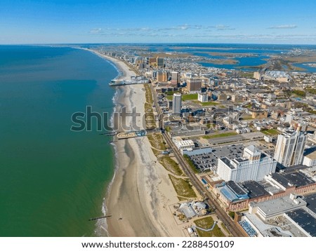 Atlantic City aerial view including Central Pier Arcade at Boardwalk in Atlantic City, New Jersey NJ, USA. 