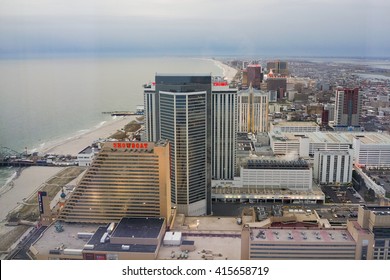 Atlantic City, New Jersey - 28 April 2014: Aerial view of the hotels and casinos at the Waterfront in Atlantic City, New Jersey.