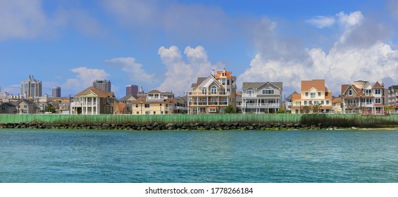 ATLANTIC CITY NEW JERSEY - JULY 5: Ocean View Of Luxury Homes At The Atlantic City Coast On  July 5, 2018 In Atlantic City New Jersey.