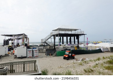 Atlantic City, New Jersey - July, 2022: Stage Set Up For Concert On The Beach Near The Ocean