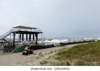 Atlantic City, New Jersey - July, 2022: Stage Set Up For Concert On The Beach Near The Ocean