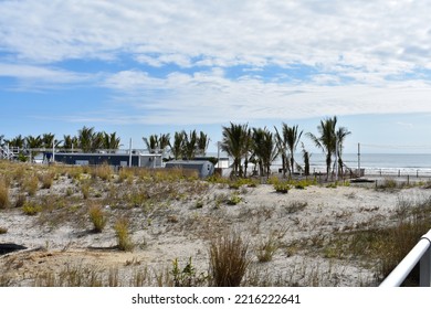 Atlantic City, New Jersey, USA -October 18, 2022: A View Of Bungalow Beach From The Boardwalk. 