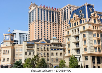 ATLANTIC CITY, NJ - MAY 19: Ballys And Caesars Hotel Casino In Atlantic City, New Jersey, On May 19, 2019. Atlantic City Is A Resort City In The Northeast Known For Its Casinos, Boardwalk And Beach.