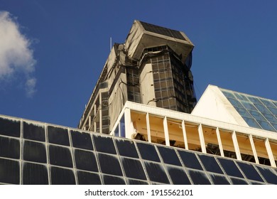 Atlantic City, NJ USA - Jan. 25, 2021: The Long Shuttered 34-story Trump Plaza Hotel And Casino, Which Towered Over The Atlantic City Boardwalk Since 1984, Is Scheduled To Be Imploded Feb. 17, 2021.