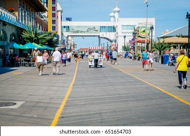 ATLANTIC CITY, USA - AUGUST 9 2014: View of the boardwalk filled with people