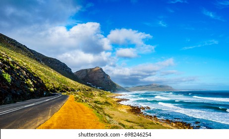 The Atlantic coast along the road to Chapman's Peak at the Slangkop Lighthouse near the village of Het Kommetjie in the Cape Peninsula of South Africa