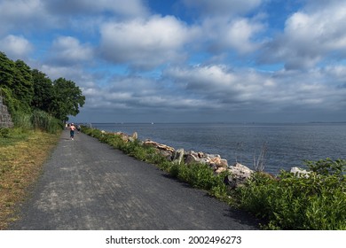 ATLANTIC HIGHLANDS, NEW JERSEY - JUNE 27: People Out For A Jog Or Walk Along The Henry Hudson Trail On June 27 2021 In Atlantic Highlands Along The Jersey Shore.