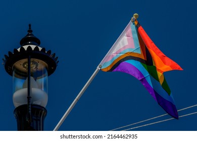 Atlantic Highlands, NJ 06-05-2022 Progress Pride flag on first avenue