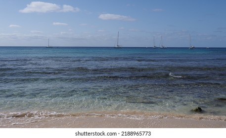 Atlantic Ocean In African Santa Maria Town At Sal Island In Cape Verde, Clear Blue Sky In 2019 Warm Sunny Spring Day On April.