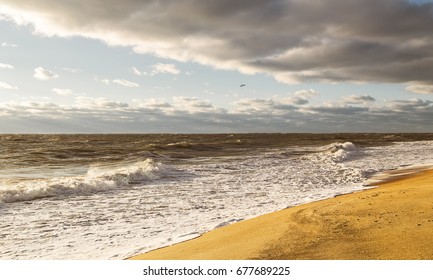 Atlantic ocean beach landscape ,dramatic clouds,waves,sandy beach,Bethany beach,De USA