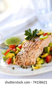 Atlantic Salmon With An Avocado And Tomato Salsa.