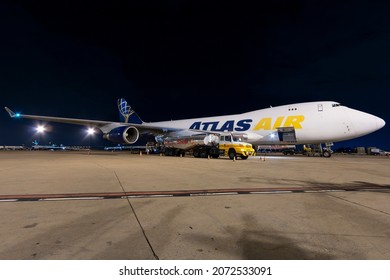 Atlas Air Boeing 747 Parked At Night Viracopos Campinas Airport, Sao Paulo, Brasil 2021