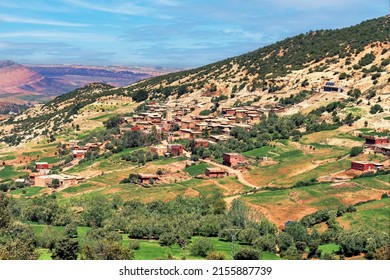 Atlas Mountain landscape in Morocco, rural village, Quarzazate area