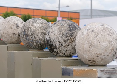 Atlas Stones on their podiums at a Strongman Contest  (NOTE: This is NOT artwork)