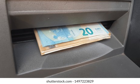 Atm Money Euro 20 And 50 Banknotes Take Withdraw Economy