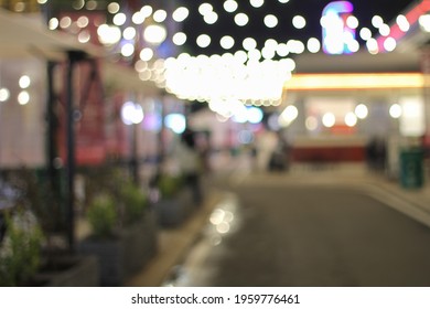 Atmosphere Around Culinary Tourism Area Blur Background With Bokeh. Abstract Blurred Culinary Tourism Area. Use For Background Or Backdrop In Business Concept