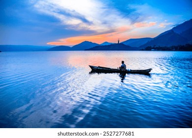 the atmosphere of dawn in Lake Toba, the sun has not yet risen, the situation is comfortable and peaceful - Powered by Shutterstock