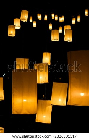 The atmosphere of the Loi Krathong festival in Chiang Mai, Thailand, with beautiful lights