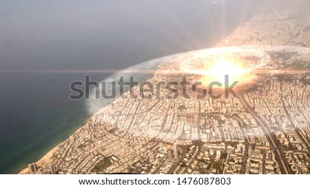 Atom Nuclear Bomb Exploding Over City Illustration