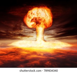Atomic Bomb Explosion Mushroom Above The Sky