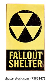 Atomic Nuclear Fallout Shelter Sign With Radiation Symbol Isolated On White