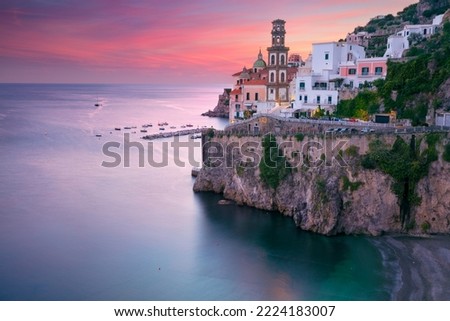 Atrani, Amalfi Coast, Italy. Aerial cityscape image of famous city Atrani located on Amalfi Coast, Italy at sunset.