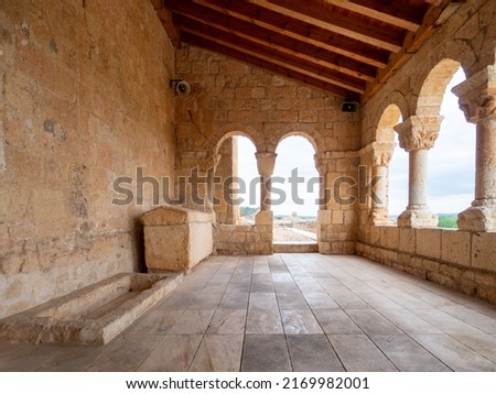 Atrium of the Romanesque church of the Virgen del Rivero in the town of San Esteban de Gozmar in Soria.